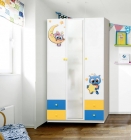 Шкаф 3-х дверный Матрица с ящиками, зеркалом и фотопечатью Совята 3.2 Белый/Желтый/Синий