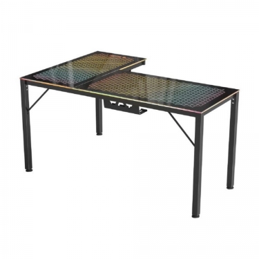 Стол для компьютера для геймеров Eureka EUREKA ERK-GD-L60R-B-EU L-формы со стеклянной столешницей и RGB-подсветкой