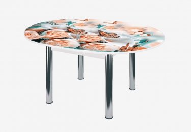 Стол круглый Можгинский лесокомбинат Бостон раздвижной, фотопечать Бабочки/белый/хром брифинг