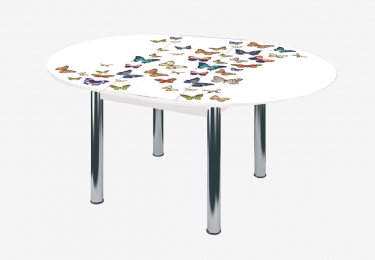 Стол круглый Можгинский лесокомбинат Бостон раздвижной, фотопечать Махаон/белый/хром брифинг