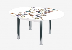 Стол круглый Можгинский лесокомбинат Бостон раздвижной, фотопечать Махаон/белый/хром брифинг