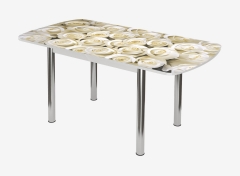 Стол Можгинский лесокомбинат Бостон-3 раздвижной, фотопечать Розы/белый/хром брифинг