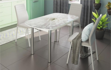 Стол овальный Можгинский лесокомбинат Бостон Флоренс, белый/фотопечать/хром брифинг