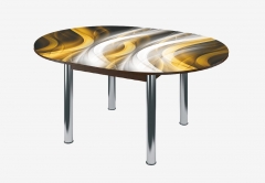 Стол круглый Можгинский лесокомбинат Бостон раздвижной, фотопечать Охра/венге/хром брифинг