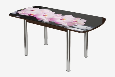 Стол Можгинский лесокомбинат Бостон-3 Розовая орхидея, раздвижной, фотопечать/венге/хром брифинг