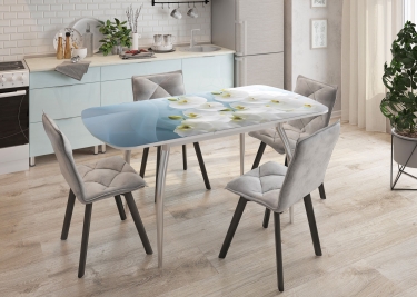 Стол Можгинский лесокомбинат Бостон-3 Белая орхидея, раздвижной, фотопечать/белый/хром триумф