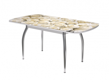 Стол раздвижной Можгинский лесокомбинат Бостон-3 ф/п Розы, 1100700 мм, белый/хром триумф