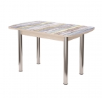 Стол Можгинский лесокомбинат Бостон-3 раздвижной, фотопечать Доски цветные/дуб атланта/хром брифинг