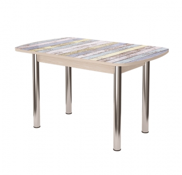 Стол Можгинский лесокомбинат Бостон-3 раздвижной, фотопечать Доски цветные/дуб атланта/хром брифинг