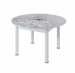 Стол круглый Можгинский лесокомбинат Бостон раздвижной, фотопечать Флоренс/белый/белые опоры брифинг