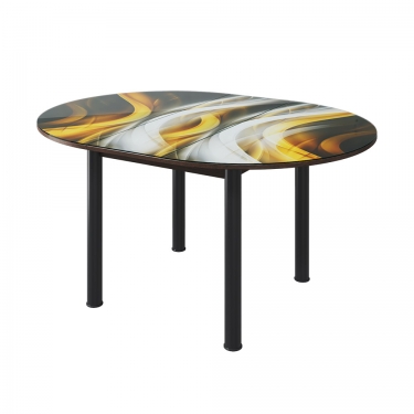 Стол круглый Можгинский лесокомбинат Бостон раздвижной, фотопечать Охра/венге/черные опоры брифинг