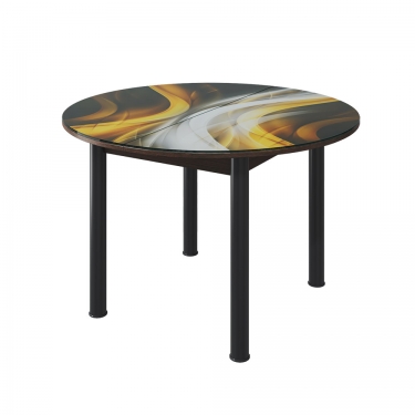 Стол круглый Можгинский лесокомбинат Бостон раздвижной, фотопечать Охра/венге/черные опоры брифинг