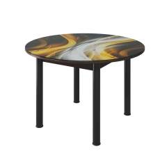 Стол круглый Можгинский лесокомбинат Бостон раздвижной, фотопечать Охра/венге/черные опоры брифинг