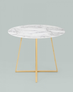 Стол обеденный Stool Group Дакота 100x100 Белый мрамор ножки золото