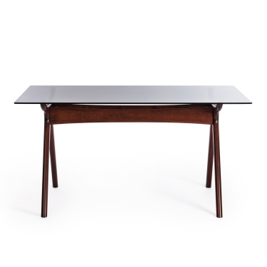 Стол обеденный Tetchair VIBORG mod. T-379G дерево гевея, стекло , 150 х 90 х 76 см , Темный орех HN GLAZE