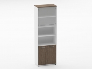 Шкаф 5 широкий верх стеклянная дверь, низ закрытый, две полки открытые Персона Грата Deka 10.23.191 Дуб Верцаска/Белый