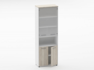 Шкаф 5 широкий верх стеклянная дверь, низ закрытый, с нишей Персона Грата Deka 10.23.181 Дуб Сантана светлый/Белый