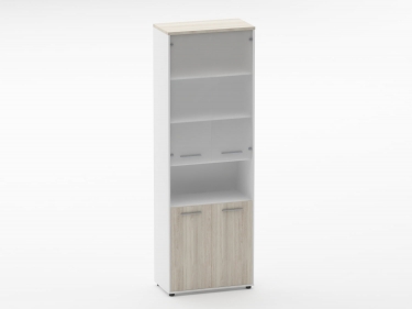 Шкаф 5 широкий верх стеклянная дверь, низ закрытый, с нишей Персона Грата Deka 10.23.181 Дуб Сантана светлый/Белый