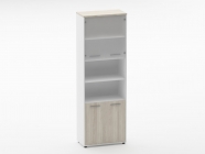 Шкаф 5 широкий верх стеклянная дверь, низ закрытый, две полки открытые Персона Грата Deka 10.23.191 Дуб Сантана светлый/Белый
