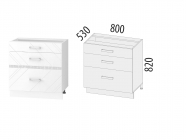 Напольный шкаф 3 ящика с метабоксами Витра Бьянка 102.67