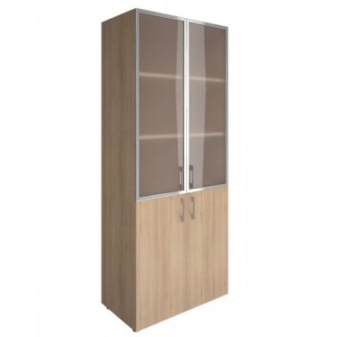 Шкаф книжный со стеклом в раме Lacobel без топа Рива YALTA LT-ST 1.2R white Снежная Патина
