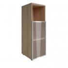 Шкаф книжный средний со стеклом в раме Lacobel без топа Рива YALTA LT-SU 2.2R white Снежная Патина