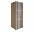 Шкаф книжный средний со стеклом в раме Lacobel без топа Рива YALTA LT-SU 2.4R black Снежная Патина