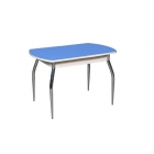 Стол раздвижной 1,55 Риал Грация 2, СТЕКЛО, опоры изогнутые ХРОМ, Беленый дуб/Лагуна