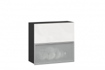 Шкаф кухонный 800 горизонтальный с 2 складными дверями комбинированный со стеклом Любимый дом Шервуд ЛД 281.981.000.088 Черный Белый глянец