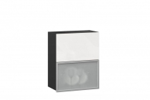 Шкаф кухонный 600 горизонтальный с 2 складными дверями комбинированный со стеклом Любимый дом Шервуд ЛД 281.971.000.086 Черный Белый глянец