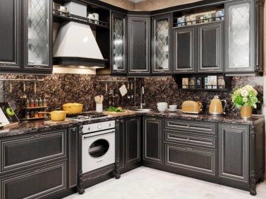 Шкаф кухонный 600 с открытой полкой со стеклом Любимый дом Италия ЛД 275.557.000 Черный Дуб темный