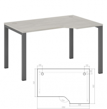 Стол эргономичный правый на металлоопорах POINTEX New Line NLN36322524 Дуб шамони светлый