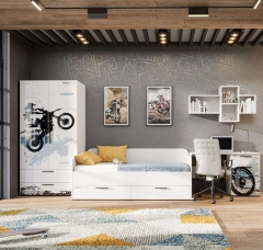 Комплект мебели для детской Любимый дом Мотокросс 3 Серый шелк с фотопечатью