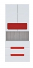 Стеллаж с ящиками Стиль Палермо Юниор 04 Белый глянец Ясень шимо светлый Красный
