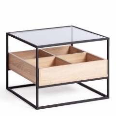 Журнальный стол Tetchair Eclipse ЛДСП 16мм, стекло 4мм, металл 15x15мм, 606046 см, Сонома/черный