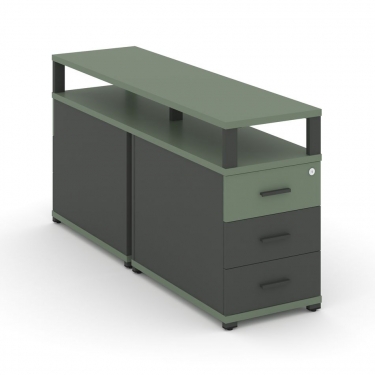 Тумба двухсторонняя опорная приставная с 3-мя ящиками и надставкой Рива CONCEPT CN.DTGP-001 B/W Сандал Янтарный Антрацит