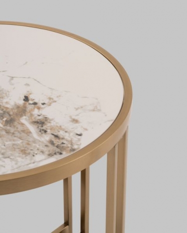 Журнальный столик Stool Group Алиада 55х55 см светлая керамика сталь шампань