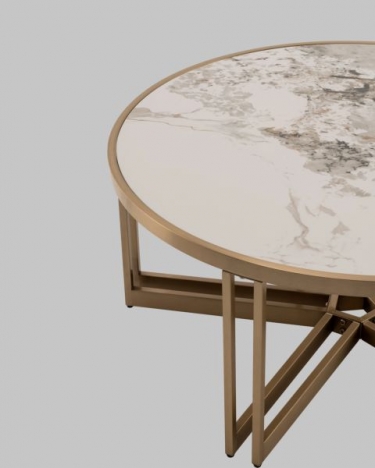Журнальный столик Stool Group Алиада 90х90 см светлая керамика сталь шампань