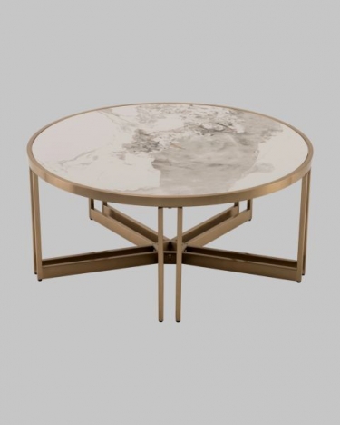 Журнальный столик Stool Group Алиада 90х90 см светлая керамика сталь шампань