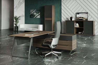 Стол руководителя на опорной тумбе Норден QUARTZ QZ.0101.BW+QZ.0201.BW.GF.R правый