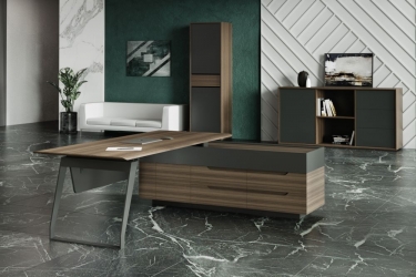 Стол руководителя на опорной тумбе Норден QUARTZ QZ.0101.BW+QZ.0201.BW.GF.R левый