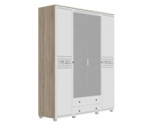 Шкаф четырехстворчатый Стиль Мадлен 06 Дуб сонома светлый Ясень белый Серебро